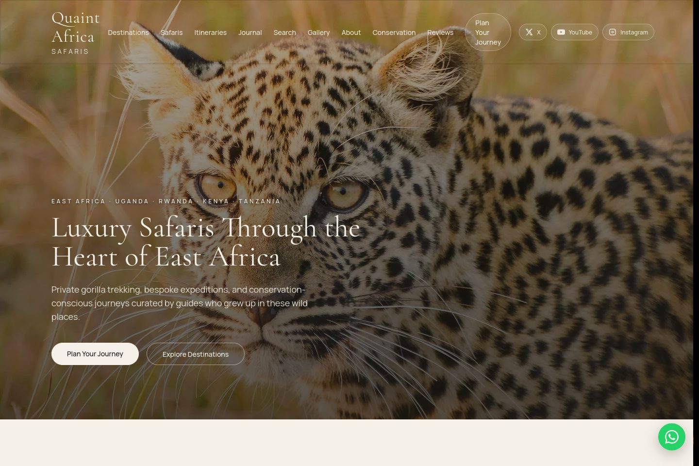 Quaint Africa Safaris homepage